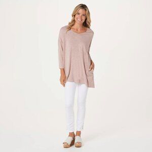 Logo by Lori Goldstein Size Large Tunic Blouse Top Light Pink Pockets Casual